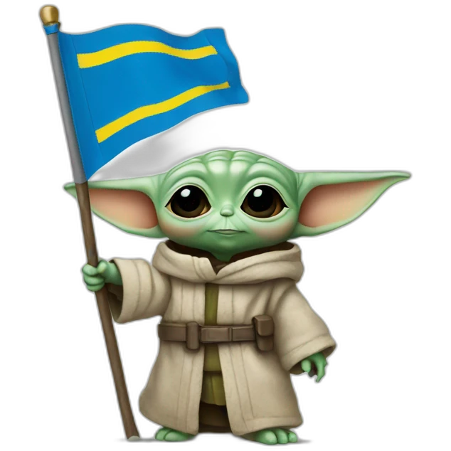 baby yoda holds Ukraine flag emoji