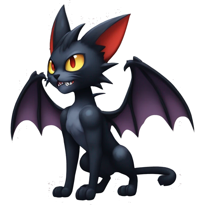  cool edgy beautiful fantasy anime-style dark animal vampiric Litten-Nargacuga-cat-hybrid Fakemon with big fangs and bat-wing-ears full body emoji