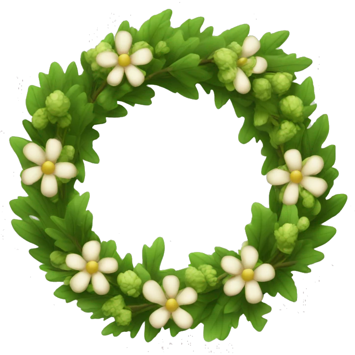 wreath of flowers and green oak leaves in style of iOS emoji emoji