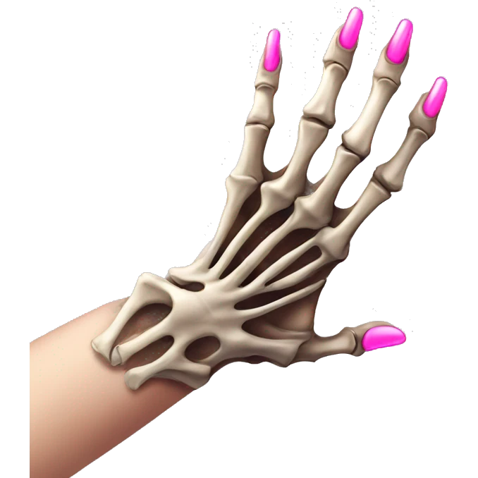 Pretty skeleton 5 fingers hand with pink nails manicure girly design but stylish minimalistic emoji