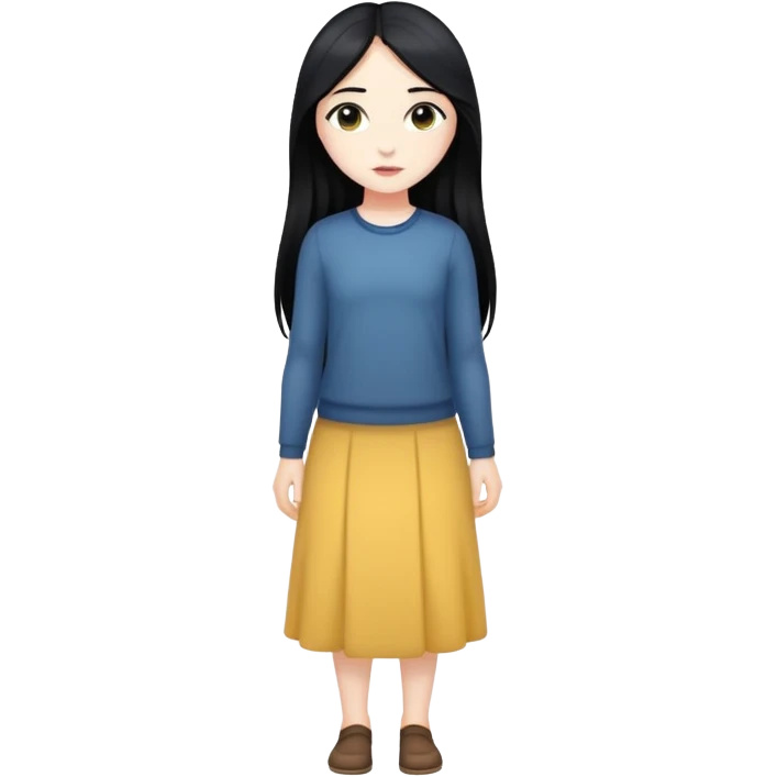 Pale girl with long black hair standing emoji
