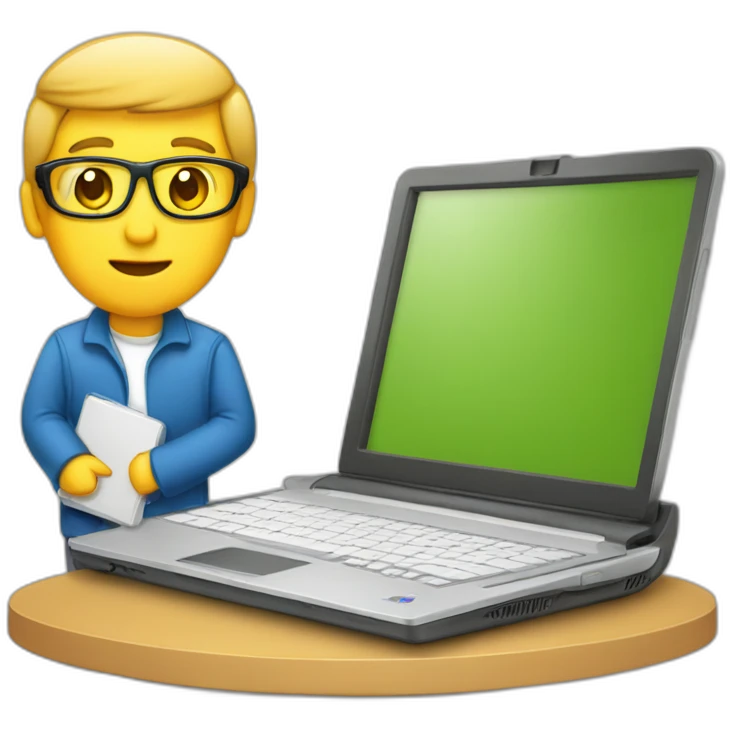 Técnico de PC con una netbook emoji