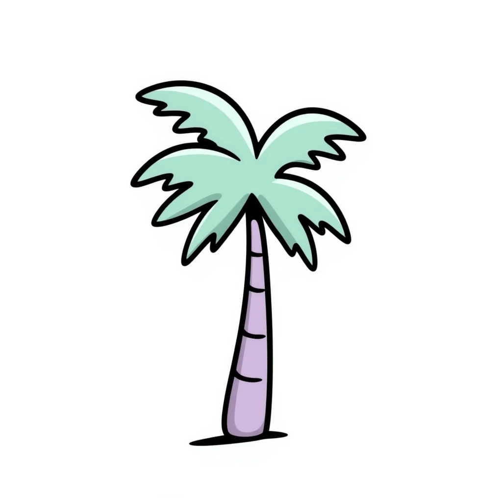 palm tree with pastel lilac trunk and pastel mint leaves emoji