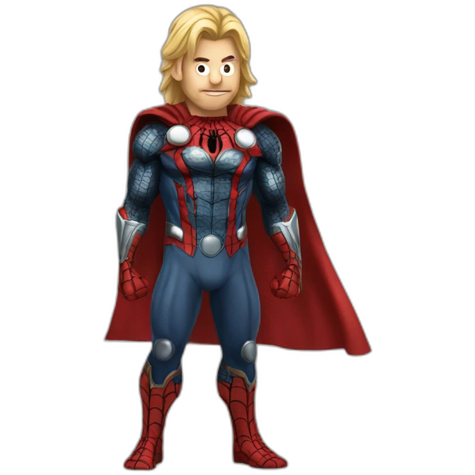 Spiderman as Thor full-body, roadside, 2D render emoji