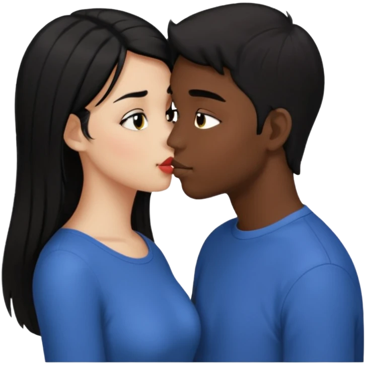 ragazza con i capelli neri pelle scura che da un bacio a un ragazzo moro occhi scuri tutti e due capelli lisci emoji