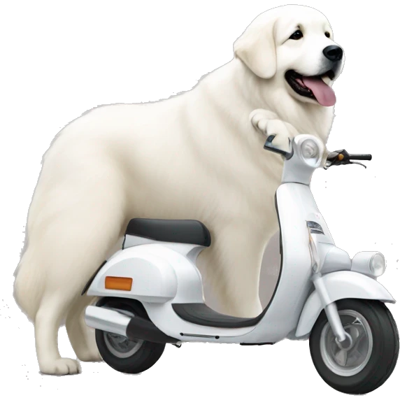 Great Pyrenees next to a scooter  emoji