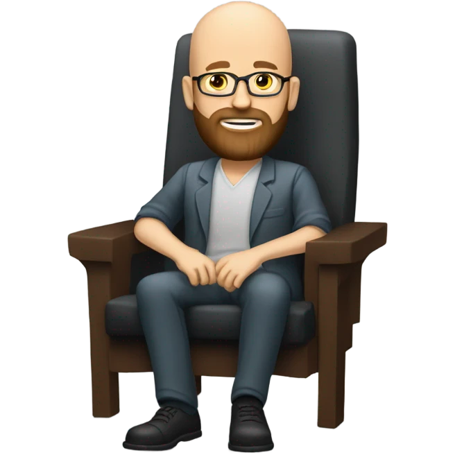 Bald, Caucasian, Psychotherapist in a modern chair with a full beard emoji