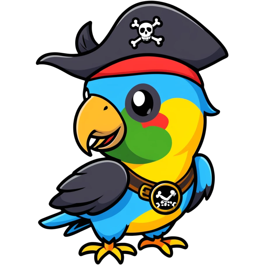 parrot with a pirate patch over one eye and a pirate hat emoji