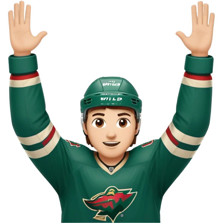 Minnesota Wild ice hockey player with hands in the air celebrating  emoji