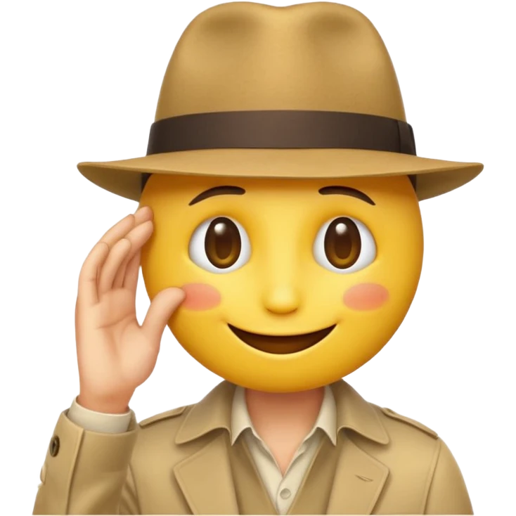 yellow emoji looking down, hat covering eyes, no text, hat is a fedora emoji