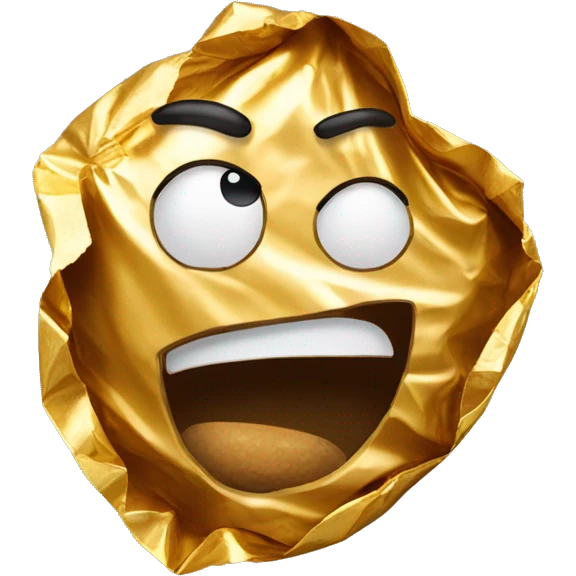 a crying used opened crumpled with torn edges ferrero rocher gold foil wrapper emoji