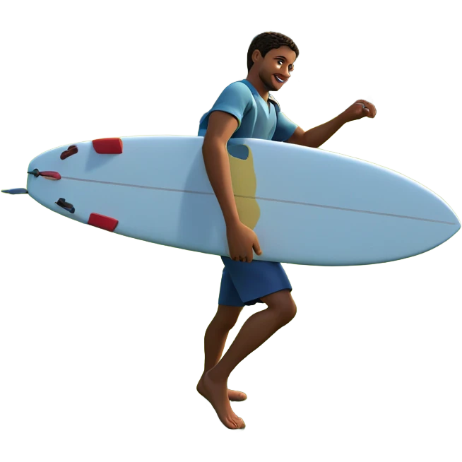 barefoot boy with surfboard emoji