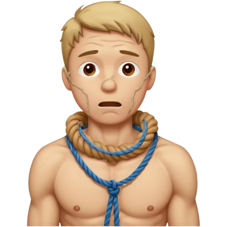 a guy strangling himself chocking himself with a rope so tight around his neck emoji