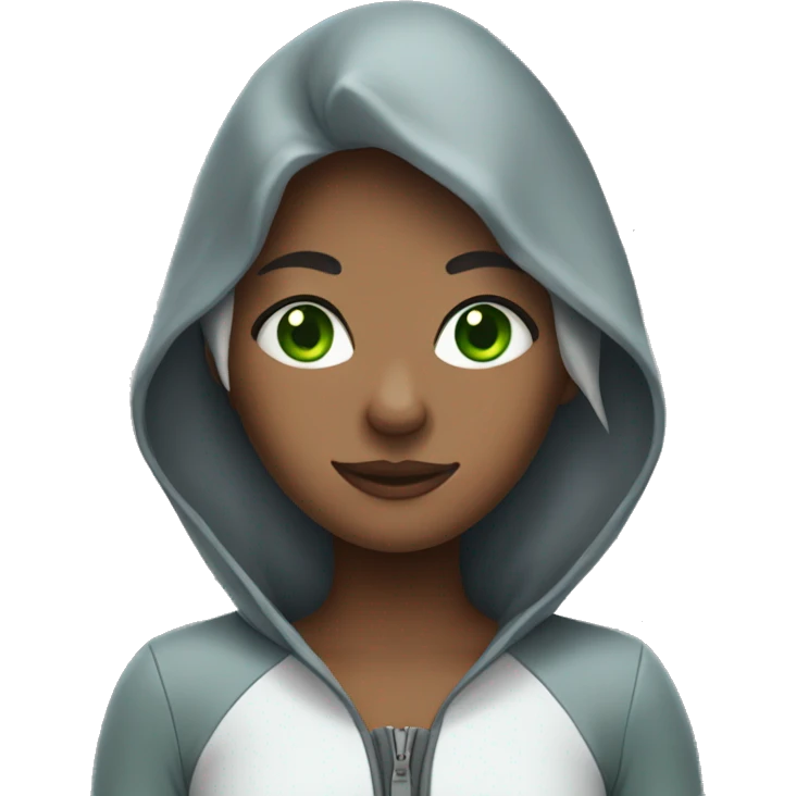 in a shark costume, girl with gray hairstyle, green eyes, teen, sleeping emoji