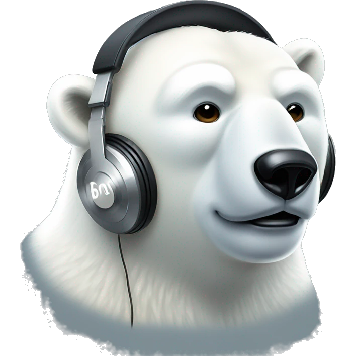 Polar bear with earpods listening music and love it  emoji