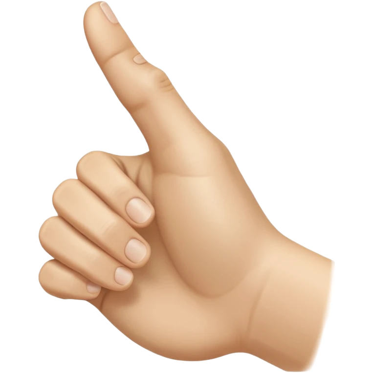 A realistic close-up photo of a right hand entering the frame from the bottom right corner, back of the hand facing the camera, pointing diagonally upwards to the left with only the thumb and index finger extended in a finger gun or L-shape gesture, other fingers closed and tucked in. emoji