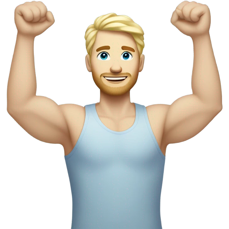 full body raised arms light curl blonde 30yo man blue eyed pale skin emoji