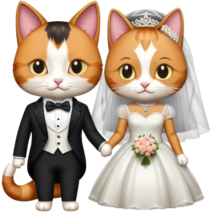 A cat and a cat in wedding outfits are getting married. emoji