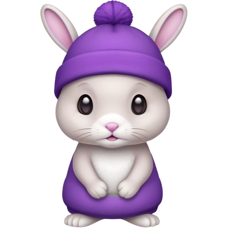 white Bunny wear a purrple benie hat, full body emoji