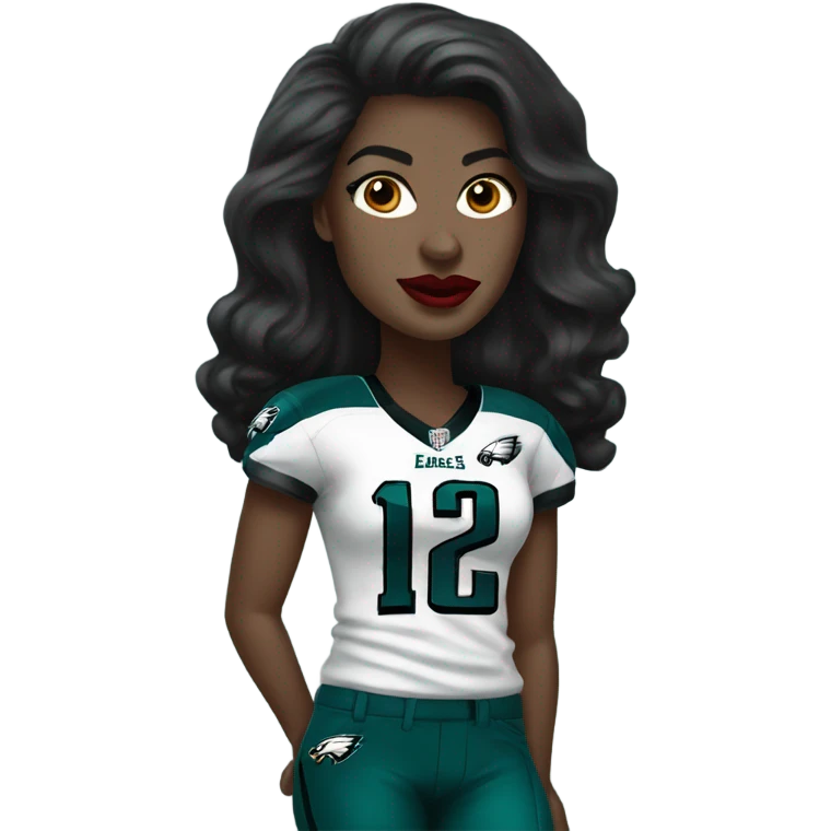  White female dark hair red lips wearing Philadelphia Eagles jersey emoji