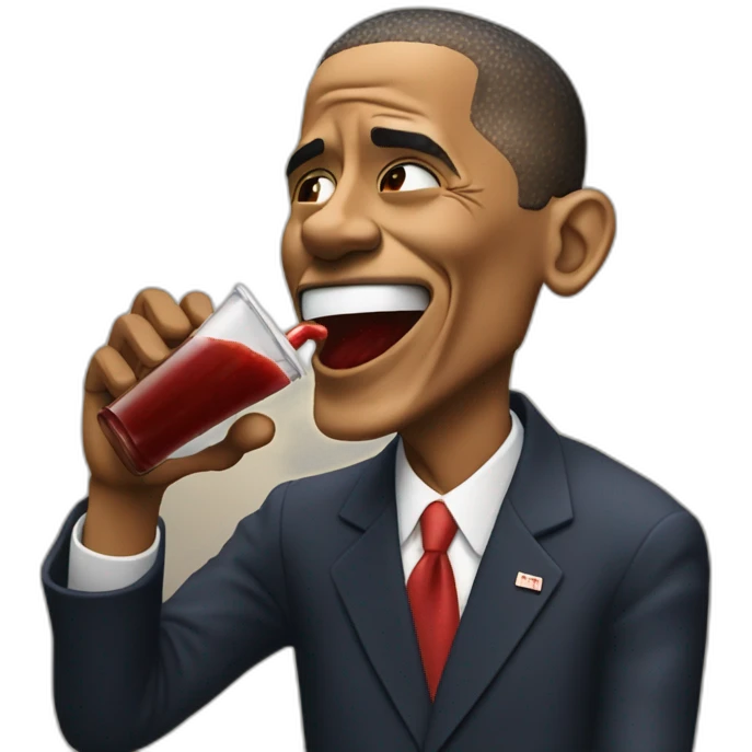 Obama drinking a ketchup emoji