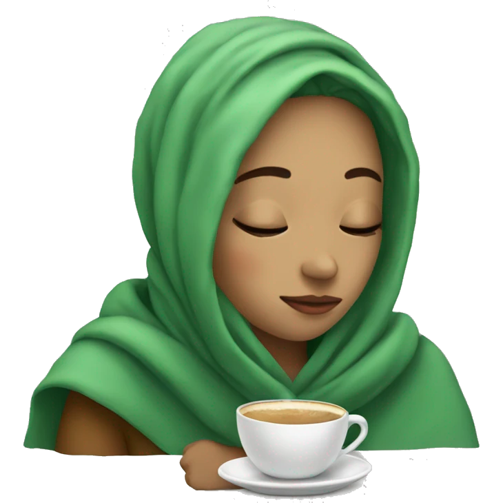girl with green hair inside a blanket sipping coffee eyes closed emoji