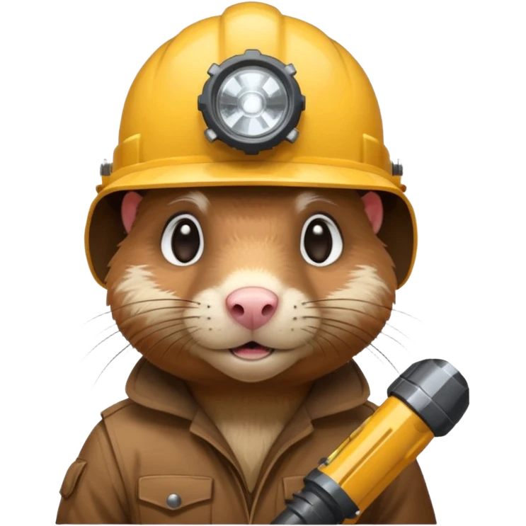 a mole rat with ore drill, white helmet, headlamp emoji