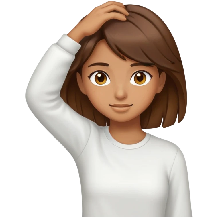 Girl with brown hair and brown eyes dabbing emoji