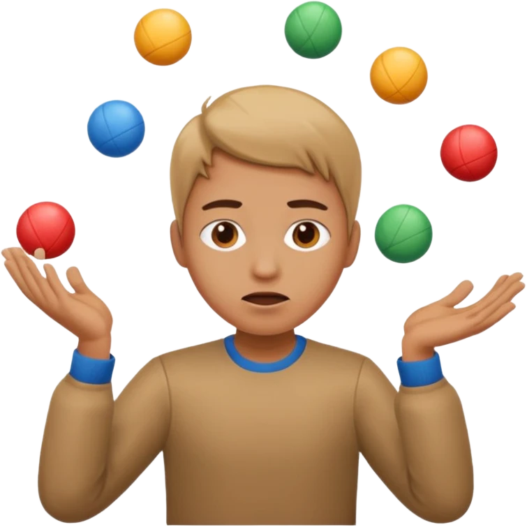 an emoji that depicts a product manager juggling work with panic emoji