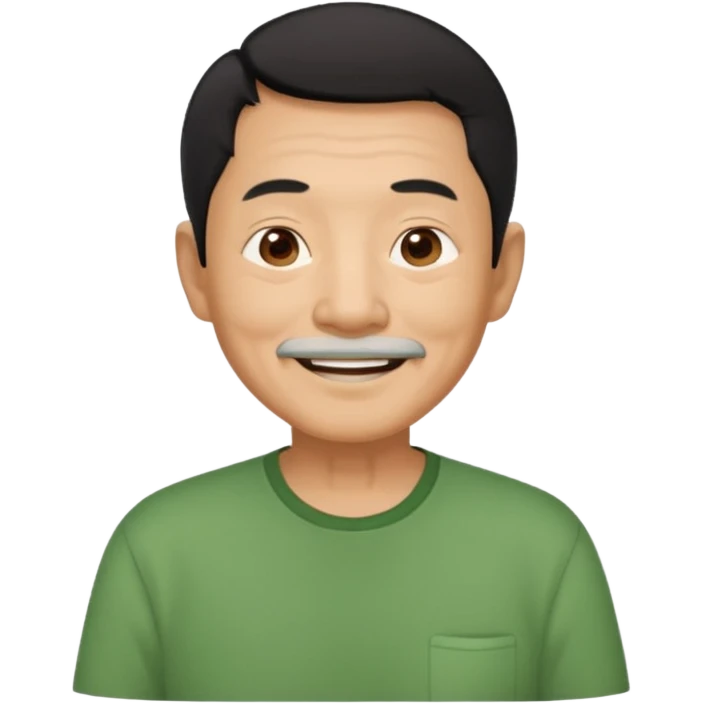 asian old man black short hair green shirt smiling emoji