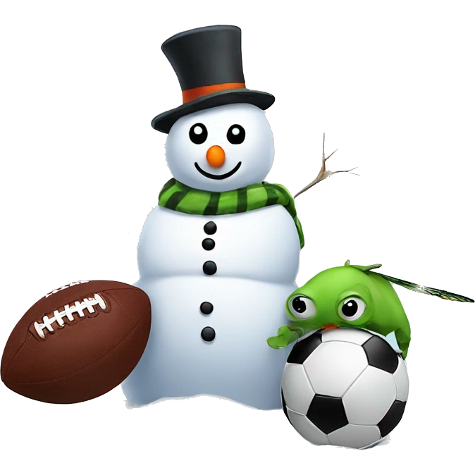 Snowman smothering a football with dragonfly emoji
