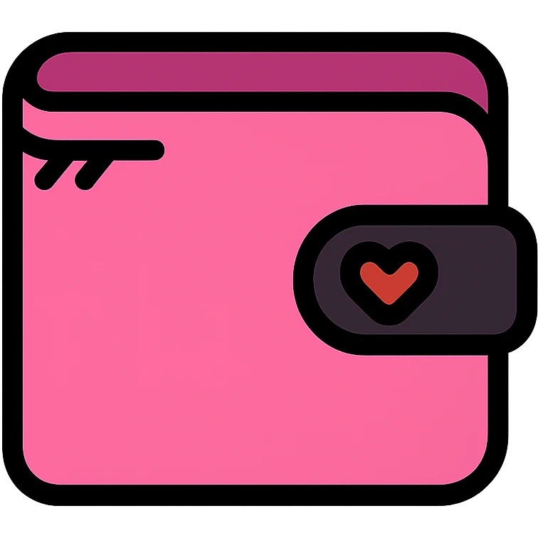 pink and black gothic wallet, modern, clean lines, minimalistic, with a heart accent emoji