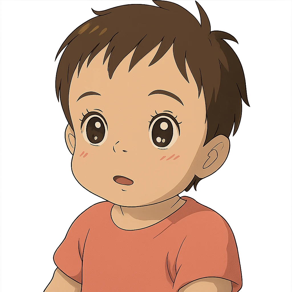 one year old baby with short brown hair, large brown eyes with eyelashes, brown eyebrows, pink lips, transparent background emoji