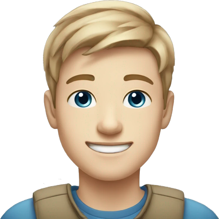 confident happy pale teen boy with short light brown hair blue eyes portrait emoji