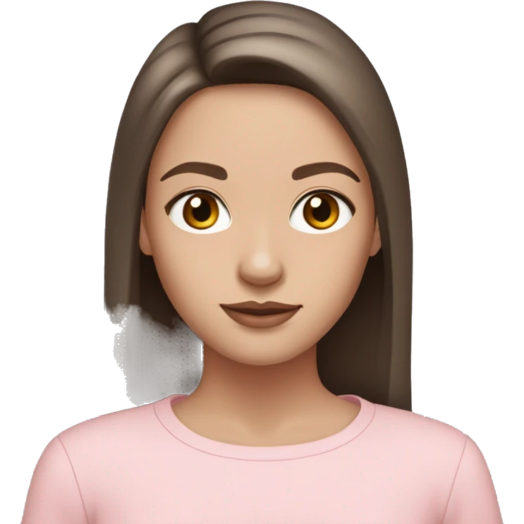 brunette girl with pale skin,thin brows,brown eyes,straight long hair in pastel pink clothes and hoop earring emoji