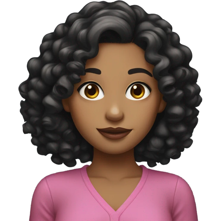 girl, black thick curly hair, middle hair parting, juicy pink lips emoji
