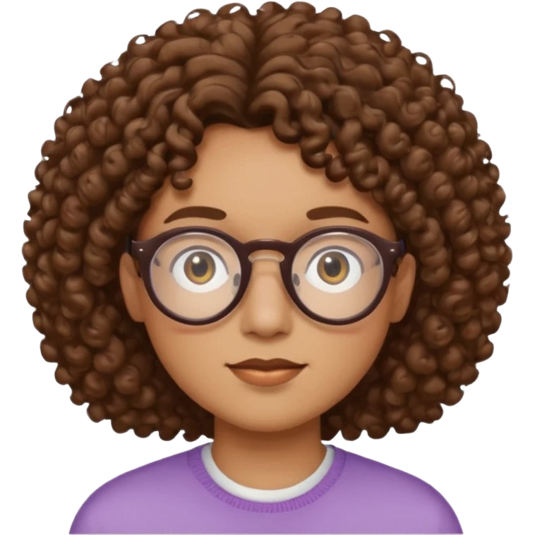 Gender-neutral person with round face, medium brown curly hair, glasses emoji
