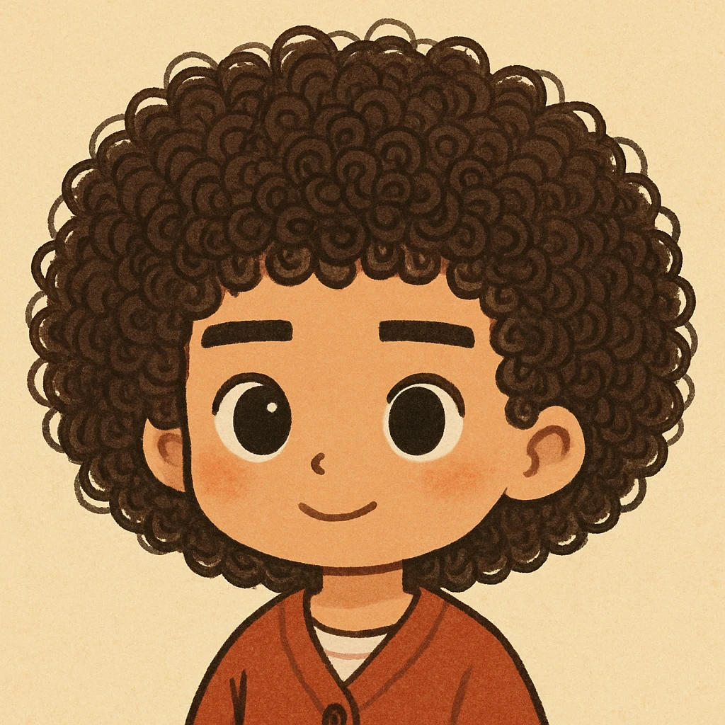Haz el pelo mucho más rizado y las cejas más rectas, manteniendo el estilo general, cute y todos los detalles anteriores emoji