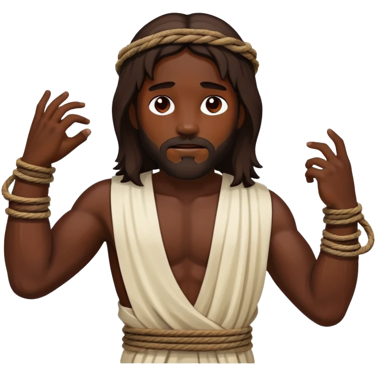 Dark skin Jesus with injuries ropes around his wrist emoji
