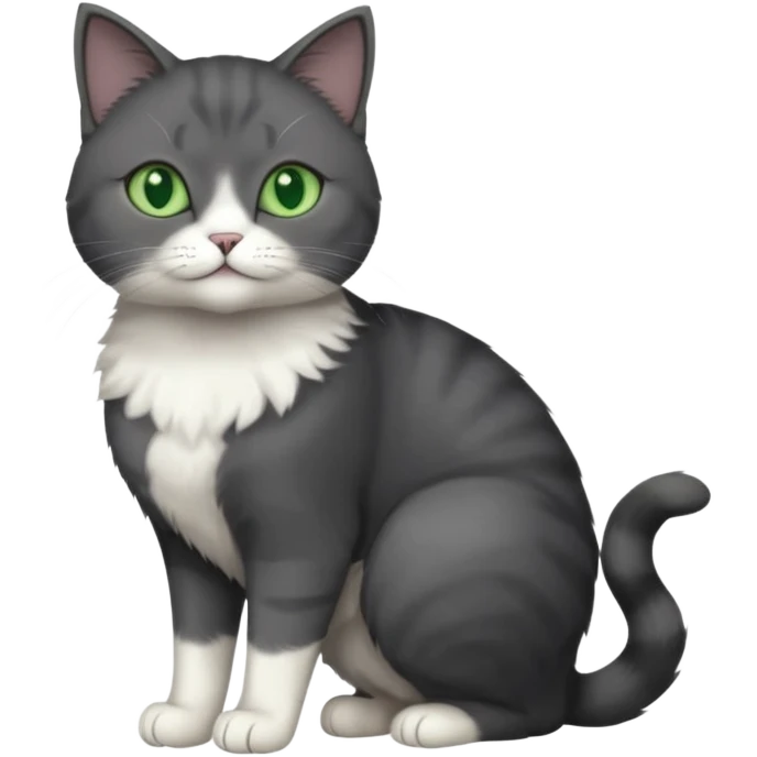 full body view of beautiful female solid dark grey cat with green eyes, white toes and white patch on chest emoji