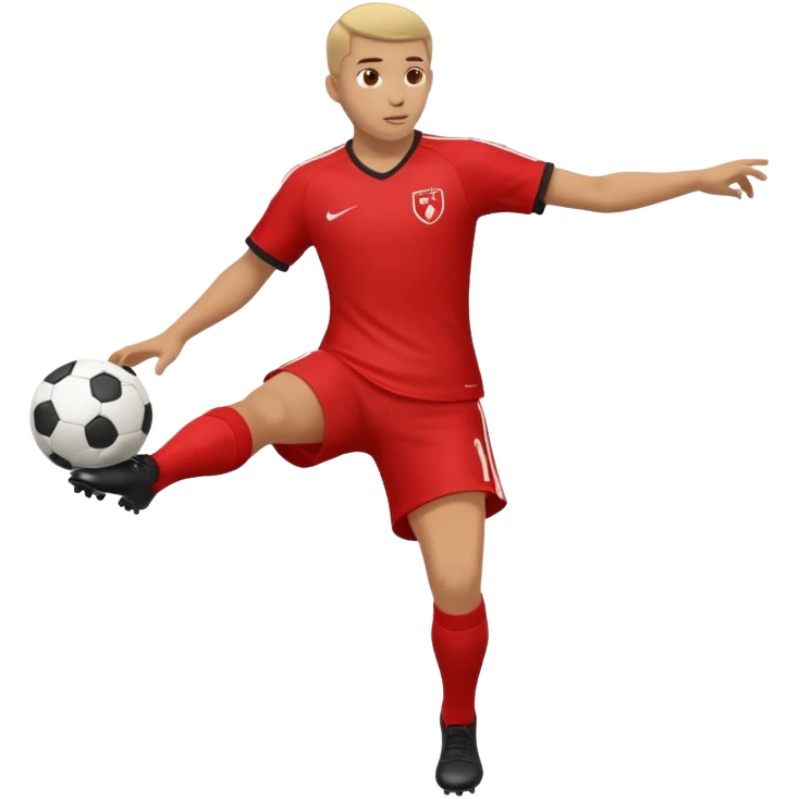 Can you generate an Apple style emoji of a Rabona soccer shot. A rabona shot is when a player strikes the ball with his kicking foot wrapping around his standing leg emoji