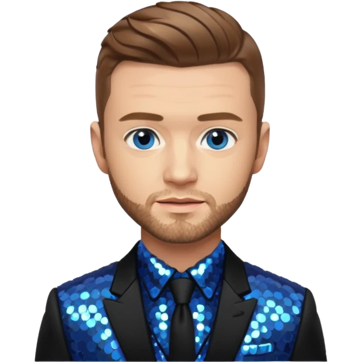 Justin Timberlake with light brown hair, blue eyes, sequin black suit jacket emoji
