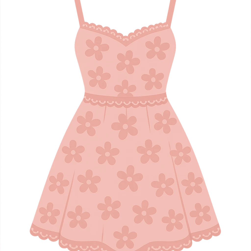 frilly lacey floral pink summer sundress, flat vector emoji