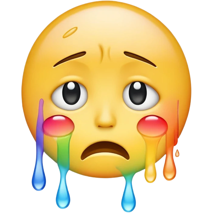 classic yellow crying face emoji with rainbow colored tears emoji