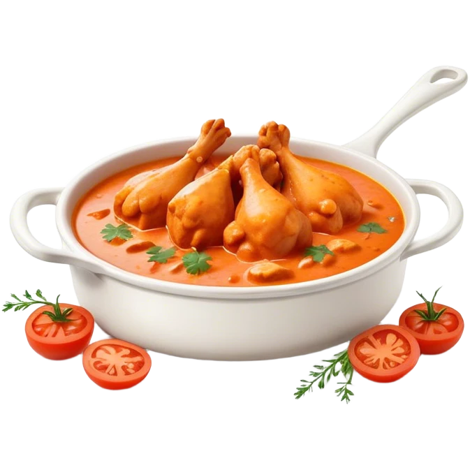 Cinematic Realistic Butter Chicken Dish Emoji, depicted with tender chicken simmered in a creamy tomato‚Äêbased sauce rendered with rich textures and dynamic, appetizing lighting. emoji