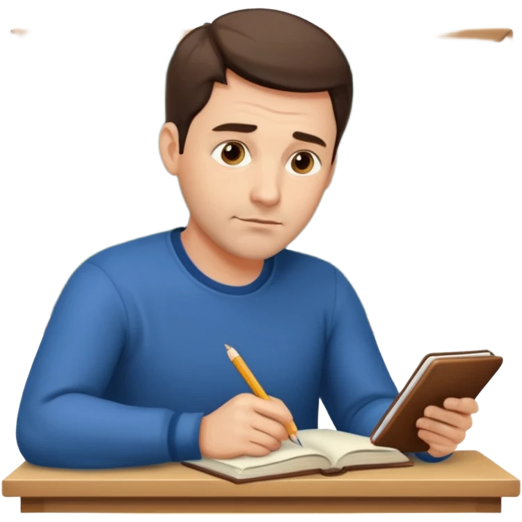 A handsome man in his 40s studying hard emoji