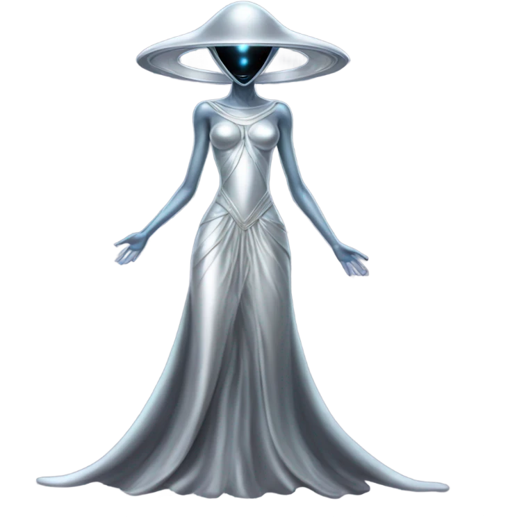 alien Pleiadian female in silver dress, full figure emoji