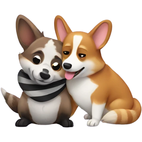 corgi hugging a raccoon  emoji