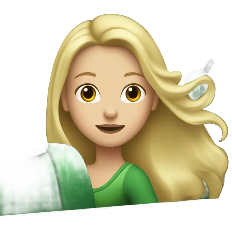 White girl with blonde hair in a green car emoji
