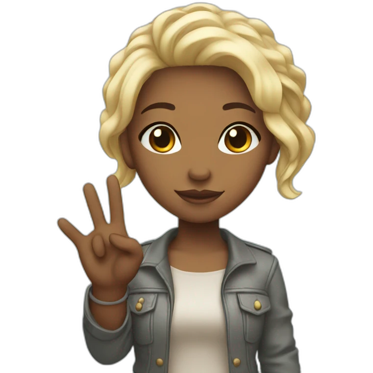 Chibi style female character with peace hands emoji